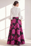 Vestido largo de Madre de la Novia con flor fucsia fucsia de escote en V y volantes