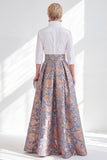 Vestido largo de Madre de la Novia de Flor Rosa Azul Rosa con mangas 3/4