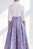 Vestido largo de Madre de la Novia de Flor Rosa Azul Rosa con mangas 3/4