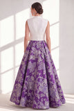 Vestido azul de Madre de la novia largo de escote en V con lazo