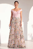 Blush A-Line Off the Shoulder, vestido largo floral de madre de la novia