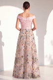 Blush A-Line Off the Shoulder, vestido largo floral de madre de la novia