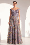 Blush A-Line Off the Shoulder, vestido largo floral de madre de la novia