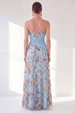 Vestido azul A-Line Floral Largo de Madre de la Novia con abertura