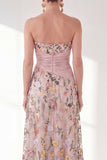 Vestido azul A-Line Floral Largo de Madre de la Novia con abertura