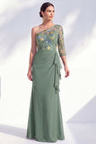 Vestido largo de madre de la novia, gris sirena, púrpura morado de un solo hombro