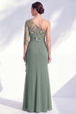 Vestido largo de madre de la novia, gris sirena, púrpura morado de un solo hombro