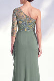 Vestido largo de madre de la novia, gris sirena, púrpura morado de un solo hombro