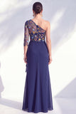 Vestido largo de madre de la novia, gris sirena, púrpura morado de un solo hombro