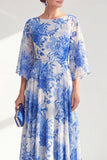 Vestido largo de Madre de la Novia con escote bateau rojo de chiffon, con mangas 3/4