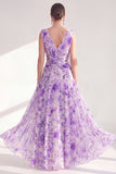 Vestido largo de Madre de la Novia de chiffon morado con escote en V y escote en V