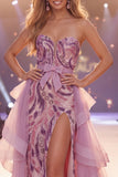 Vestido largo de certamen de sirena de lentejuelas gris gris y brillante con abertura