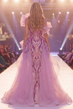 Vestido largo de certamen de sirena de un hombro, gris púrpura brillante con lentejuelas