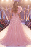 Vestido largo de concurso largo floral de mermaid rosa Sirena de un hombro transparente