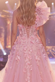 Vestido largo de concurso largo floral de mermaid rosa Sirena de un hombro transparente
