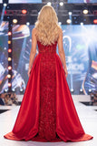 Vestido largo de concurso con corsé transparente y cuentas con corsé de mermaid Red Sirena y faja