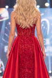 Vestido largo de concurso con corsé transparente y cuentas con corsé de mermaid Red Sirena y faja