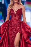 Vestido largo de concurso con corsé transparente Red Mermaid y fajilla