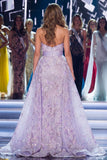 Vestido largo de concurso con fajilla con brillante Sirena Lila y Cariño Brillante