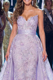 Vestido largo de concurso con fajilla con brillante Sirena Lila y Cariño Brillante