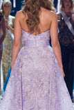 Vestido largo de concurso con fajilla con brillante Sirena Lila y Cariño Brillante