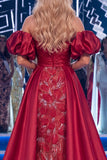 Vestido largo de certa, sirena con cuentas y cuentas burdeos, burdeos y faja
