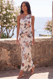Vestido Maxi Floral de Sirena Marfil de un solo hombro