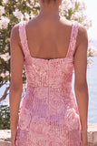Vestido midi floral midi con cuello cuadrado de cuello rosa Bodycon lentejuelas