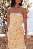 Vestido Bodycon Gruñido Bodycon Amarillo Sin tirantes con Abertura