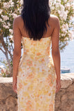 Vestido Bodycon Gruñido Bodycon Amarillo Sin tirantes con Abertura