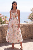 Corsé de tul color marfil Sweetheart A-Line bordado vestido midi floral