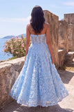 Vestido midi floral sin tirantes sin tirantes en línea A transparente con aplíquos