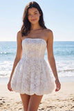 Corsé floral A Line Short Vestido blanco pequeño