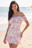Vestido blanco A Little Color Floral Línea A Little Shoulder