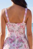 Vestido blanco pequeño bodycon escote floral con volantes y escote en V