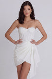 Corsé sin tirantes de encaje bodycon vestido blanco pequeño