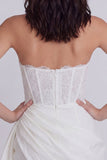 Corsé sin tirantes de encaje bodycon vestido blanco pequeño