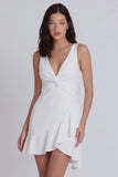 Vestido corto corto de graduación bodycon escote en V con volantes en marfil