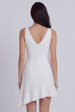 Vestido corto corto de graduación bodycon escote en V con volantes en marfil