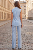 Trajes de mujer slim fit de dos piezas, de doble cruzamento azul azul claro con pico de pico