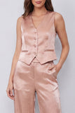 Trajes de mujer Dusty Rose de dos piezas con cuello en V y bolsillos