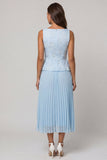 Vestido de trabajo midi de cuello plisado azul cielo