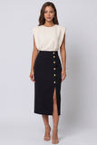 Vestido de trabajo midi de cuello redondo en marfil y negro con abertura
