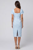 Vestido de trabajo Midi de brocado azul cielo con cuello Suqare