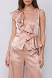 Trajes de trabajo de dos piezas con escote en V y volantes Dusty Rose