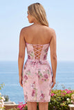 Vestido de bienvenida floral de bienvenida Corsé transparente corsé transparente rosa