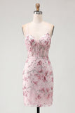 Corsé floral rosa con lentejuelas y vestido bodycon Homecoming
