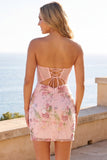 Corsé rosa floral con lentejuelas, vestido bodycon de bienvenida