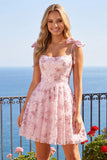 Vestido de bienvenida de la línea A de lentejuelas rosa floral
