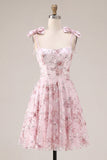 Vestido de bienvenida de la línea A de lentejuelas rosa floral